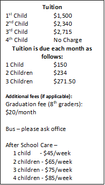 SH Tuition Rate k-8th grade 2025-2026